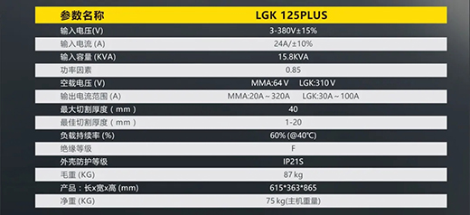 银娱优越会717LGK125PLUS等离子切割机参数