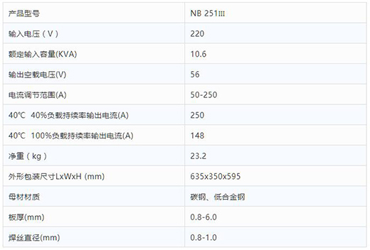 银娱优越会717NB 251III焊机技术参数