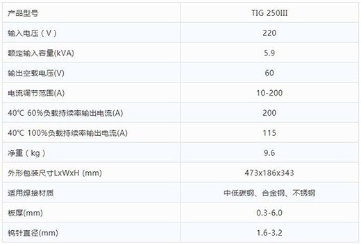 银娱优越会717TIG 250III焊机技术参数